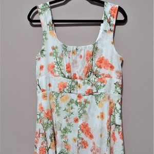Chiffon Floral White Orange Pleated Square Neck Size Dress for Women  Girl 14 US